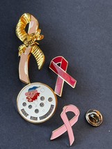 Lot of Pink or Red Enamel Goldtone Ribbon for a Cause &amp; Fight with Enthusiasm - £10.34 GBP