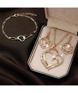 Exquisite Double Heart Necklace Earrings Bracelet Jewelry Set Charm Ladi... - £1.55 GBP+
