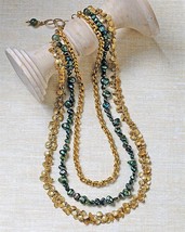 Smithsonian 3 Strand Keshi Pearl and Gold Necklace 18&quot; w/2&quot; Ext FREE SHIPPING! - £88.40 GBP