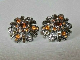 Vintage Joan Rivers Silver-tone Topaz Color teardrop Rhinestone Clip-on Earrings - £35.72 GBP