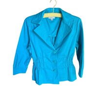 QVC Joan Rivers Tailored Cotton Blend Jacket With Ruching Turquoise - £19.73 GBP