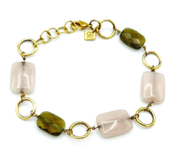 Banana Republic Gold Tone Rose Quartz Gemstone Bracelet - £14.24 GBP