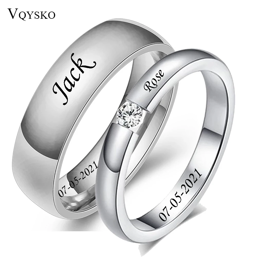 Custom Stainless Steel Wedding Couple Rings for Women Men Engagement Bands CZ - £7.54 GBP+