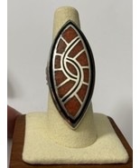 Vintage Native Zuni Hummingbird Design Coral Inlay 925 Ring HUGE 21.2 GR... - £146.43 GBP