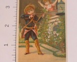 Victorian Trade Little Boy with Rifle Girl waving in Background VTC 4 - $7.91