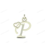 P Alphabet Diamond Stone Heart Shape 925 Sterling Silver Handmade Pendant - $48.25 CAD