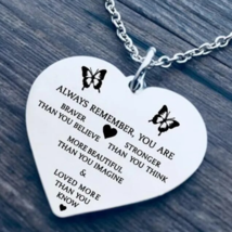 Stainless Steel Inspirational &quot;Always Remember&quot; Heart Charm Necklace - £9.38 GBP