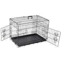 30&quot; Folding Metal Dog Crate Double Doors Dog Crates Black Dog Durable Ca... - £59.39 GBP
