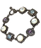 Estate Sterling Silver Natural Amethyst Blue Topaz &amp; MOP Toggle Bracelet... - $74.77