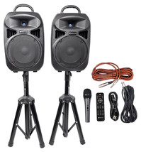 Rockville Dual 8&quot; Powered Speakers+Stands w/Bluetooth For Backyard Movie... - £307.68 GBP