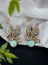 Earrings Silver Blue Crystal Faux Stone Butterfly Fashion Statement Vintage Bold - £16.20 GBP