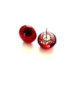 Red glittery glass button pierced earrings with posts - $19.99