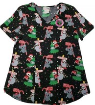 Scrubstar Women&#39;s &quot;Christmas Creatures&quot; V-Neck Print Scrub Top Size 3XL/3XG - $17.81