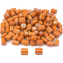 Orange &amp; White Chevron Glass Beads Beading Approx 100 - £10.36 GBP