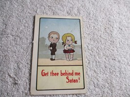 Get Thee Behind me Satan Girl Boy Postcard Posted 1911 rare - £26.47 GBP