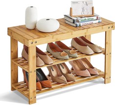 Ghwie Shoe Rack Bench,3 Tier Shoe Rack Bench, Premium Shoe, Natural Bamboo - £32.75 GBP