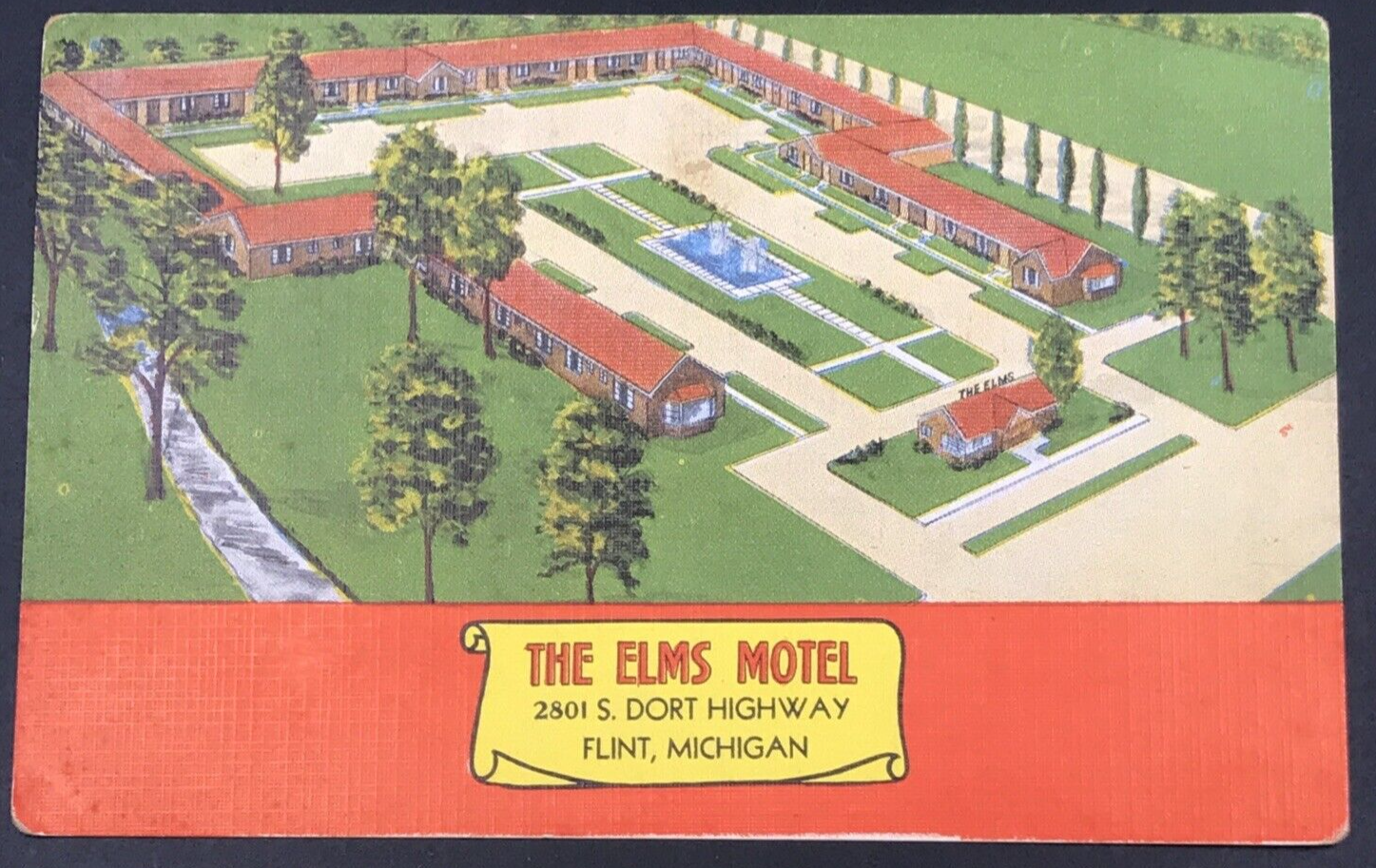 Primary image for Elms Motel Hotel Flint MI Michigan Linen Postcard Dart Hwy Fulkersin USA