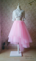 Pink High-low Tulle Skirt Custom Plus Size Women Ruffle Tulle Maxi Skirt image 1