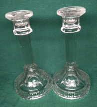 Candlestick Holders Daisy Button Panelled Base Vintage 70&#39;s Pressed Glas... - $17.40