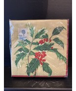 Caspari Royal Holly Triple Ply Napkins Christmas 20 Beverage Size 25cm x... - £4.93 GBP