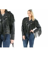 Women&#39;s Black Color Western Fringed Style Concho Genuine Cowhide Leather... - $241.74 CAD