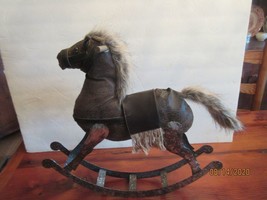 Rustic Brown Leather Metal and Fur Rocking Horse - £9.03 GBP