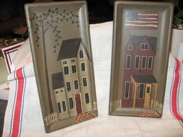 VTG Hearthside Collection-Donna White-Plaque-Primitive Houses-Set of 2 - £9.71 GBP