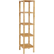 Slim 4-Shelf Natural Bamboo Wooden Shelving Unit Storage Rack Bookcase - $2,728.32 MXN