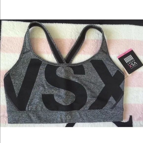 Victoria&#39;s Secret Sport Gray Marl Black VSX Player Crossback Sports Bra - M - $34.99