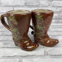 Canyon Ranch Cowboy Boot Mugs Lot of 2 3D Embossed Brown 5.75 Inches Tall - $17.26