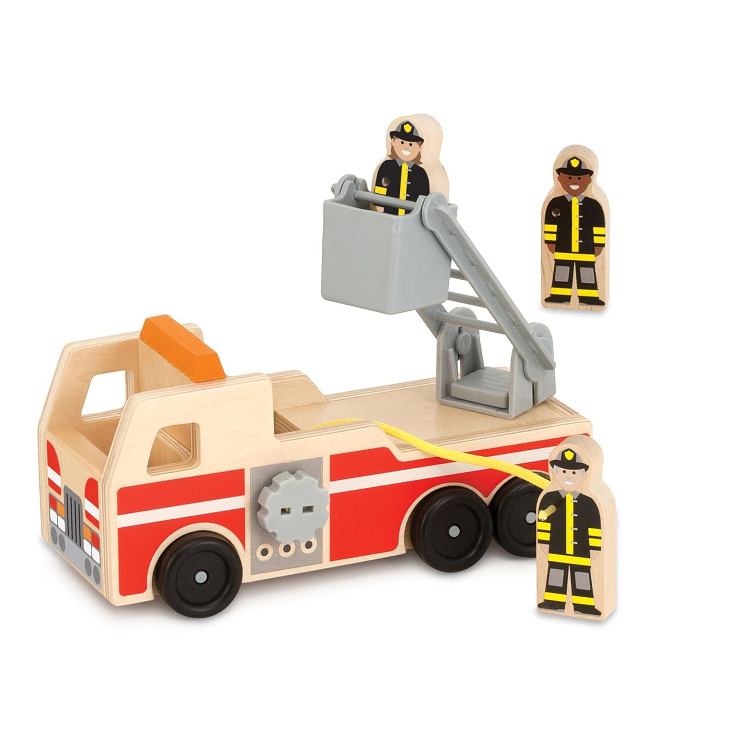 Melissa & Doug Wooden Fire Truck With 3 Firefighter Play Figures - Fire Truck To - £30.66 GBP