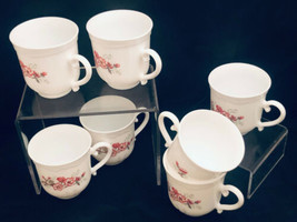 Vintage Arcopal France Milk Glass White Coffee Cups Pink Flowers (7) - £30.33 GBP