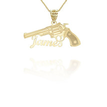 Personalized Name Number 10k 14k Solid Yellow Gold Gun Pendant Necklace - £104.47 GBP+