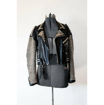 Women&#39;s handmade Designer Handmade Full Spiked and Studded BLACK Leather Jacket - £313.75 GBP