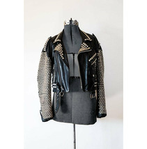 Women&#39;s handmade Designer Handmade Full Spiked and Studded BLACK Leather Jacket - £298.17 GBP