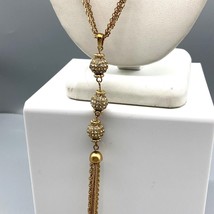 Vintage NY Glizty Tassel New York Pendant Necklace, Gold Tone Multi Strand Chain - £45.63 GBP