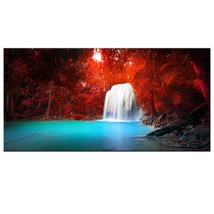 Nachic Wall - Red Forest Pictures Canvas Print Autumn Waterfall 24X48 Wall Art - £19.71 GBP