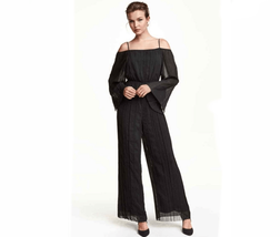 H&amp;M Black Peasant Style Wide Straight Leg Jumpsuit Strappy Back 4 - $30.60
