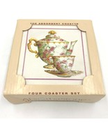 Absorbastone Coasters Set 4 China Teapot Teacup Design Pink Rose Cork Ba... - £10.95 GBP