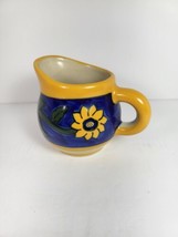 Ceramic Creamer Made in Mexico Yellow Flower Hand Painted Floral - $12.97
