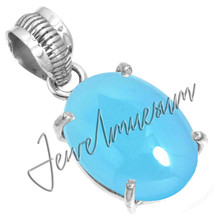 Mother Gift Blue Chalcedony Pendant Stamp 925 Fine Sterling Silver - $29.77