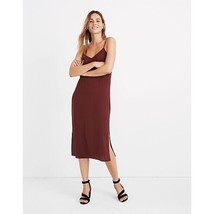 NWT Womens Size 2 Madewell Burgundy Pure Silk Eva Side-Slit Slip Dress - £33.28 GBP