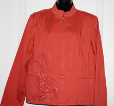 Chicos Womens Coat Orange Rust Size 2 Embroidered Sequin Embellish - £16.13 GBP