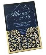 50pcs Pearl Gold Pocket Laser Cut Wedding Invitations,Rose Engagement In... - $55.00