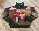 Vintage Girl In Red Car Hand Knitted Pullover Size Medium Traditional Tr... - $96.57