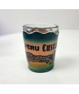 Vintage Cusco Peru Leather Wrapped Shot Glass Machu Picchu Hand Painted ... - $6.99