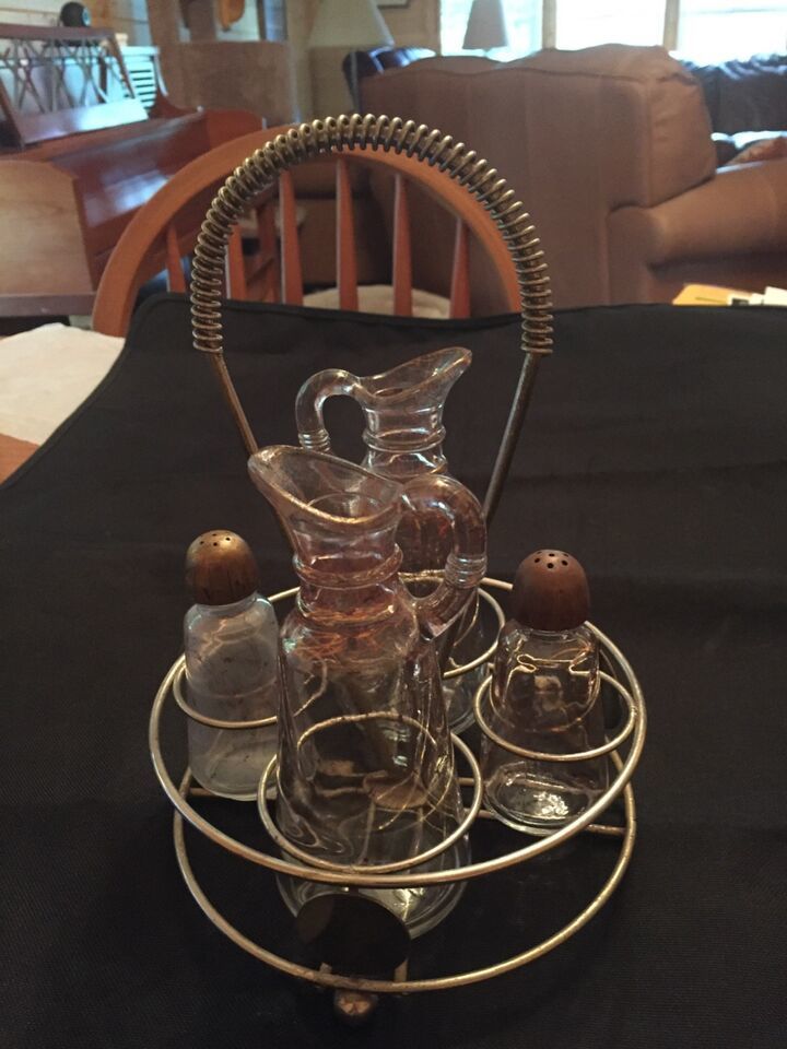 Condiment Set Vintage 2 Bottles Plus Salt &amp; Pepper. - $4.99