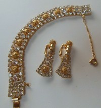 Vintage HOBE Prong Set Rhinestone Filigree Bracelet &amp; Earring Set W/Safe... - £197.12 GBP