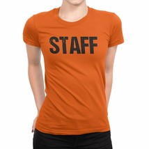 Ladies Neon Orange Staff T-Shirt Front &amp; Back Print Event Shirt Womens... - £11.07 GBP+