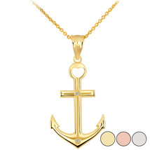 10K Solid Gold Anchor Diamond Cross Heart Pendant Necklace - Yellow, Rose, White - £126.79 GBP+